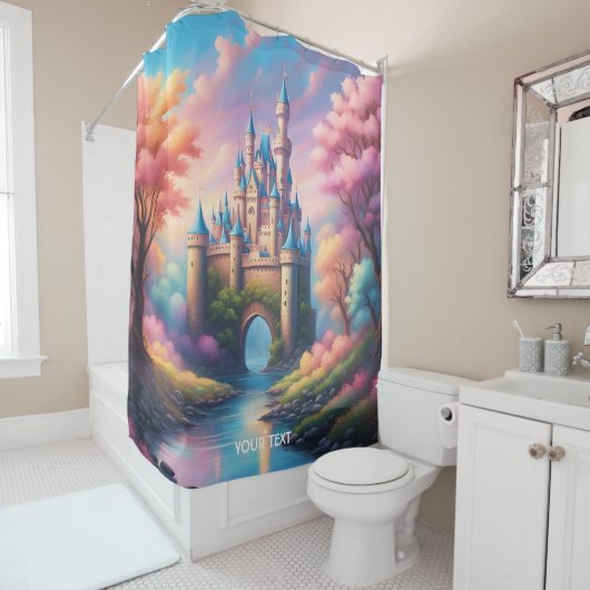 Fantasie Schattige Vivid Pastel Trees Castle Douchegordijn (In situ)