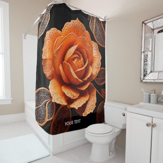 Fantasie Schattige Vivid Sinaasappel Roos filigraa Douchegordijn (In situ)