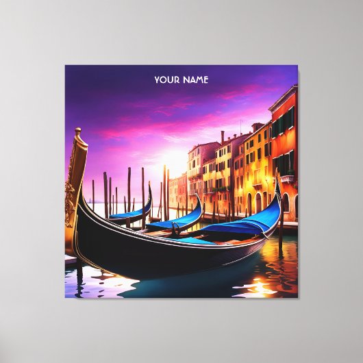 Fantasie Schattige Vivid Venice Gondola Sunset Canvas Afdruk (Voorkant)