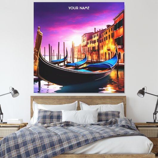 Fantasie Schattige Vivid Venice Gondola Sunset Canvas Afdruk (Insitu (Slaapkamer))