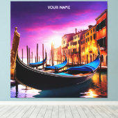 Fantasie Schattige Vivid Venice Gondola Sunset Canvas Afdruk (Insitu (Houten vloer))