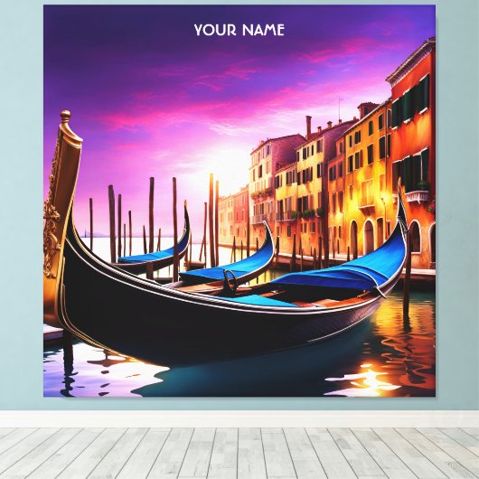 Fantasie Schattige Vivid Venice Gondola Sunset Canvas Afdruk (Insitu (Houten vloer))