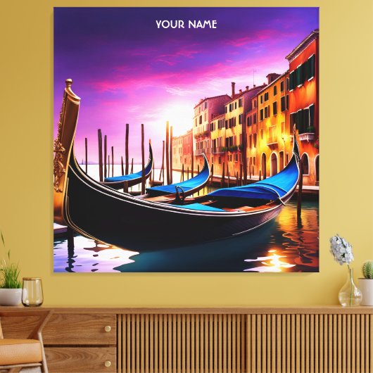 Fantasie Schattige Vivid Venice Gondola Sunset Canvas Afdruk (Insitu (Woonkamer))
