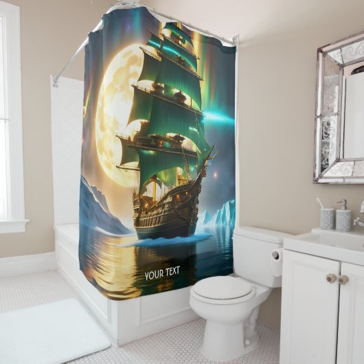 Fantasie Schattige Vivid Zee Ship Moon Douchegordijn (In situ)
