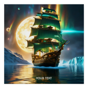 Fantasie Schattige Vivid Zee Ship Moon Perfect Poster