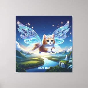 Fantasie Schattige Vliegende Kattenvleugels Canvas Afdruk