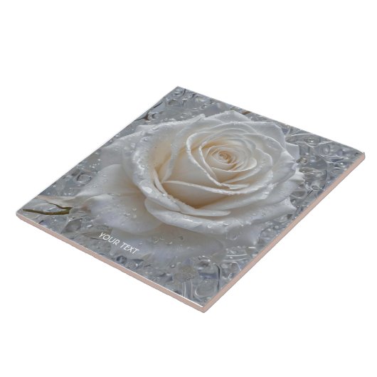 Fantasie Schattige Witte Rose Drops Tegeltje (Zijkant)