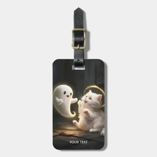 Fantasie Schattige Witte Spook Kat Bagagelabel (Voorkant verticaal)