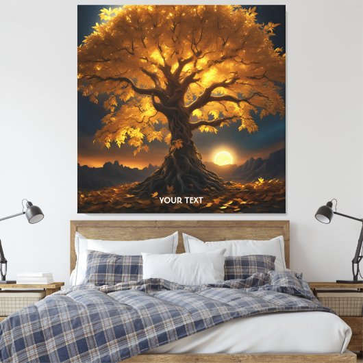 Fantasie Schattige Yellow Tree Moon Canvas Afdruk (Insitu (Slaapkamer))