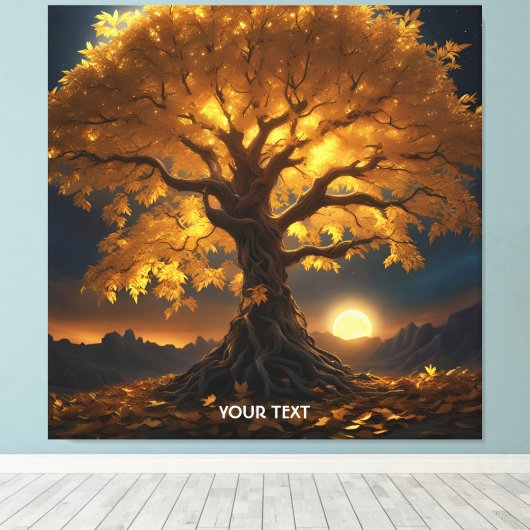 Fantasie Schattige Yellow Tree Moon Canvas Afdruk (Insitu (Houten vloer))
