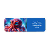 Fantasie Schattige Zee Rode Octopus Etiket (Voorkant)