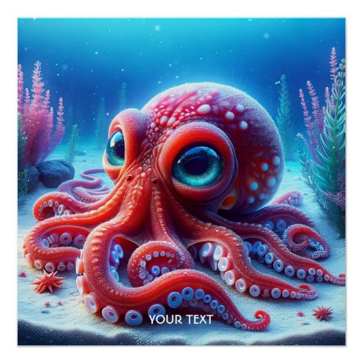 Fantasie Schattige Zee Rode Octopus Perfect Poster (Voorkant)