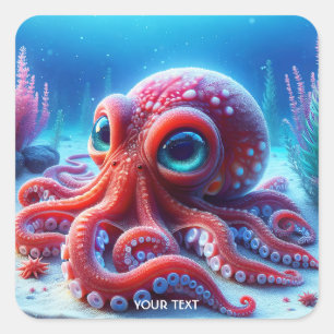 Fantasie Schattige Zee Rode Octopus Vierkante Sticker