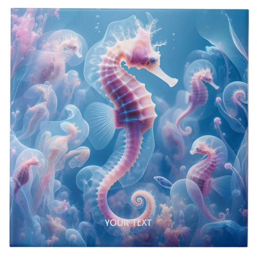 Fantasie Schattige Zee Seahorse Planten Tegeltje (Voorkant)