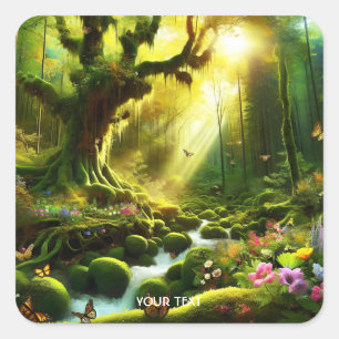 Fantasie Schattige Zonnebomen Bos Vierkante Sticker