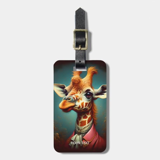 Fantasie Schattigee Art Deco Giraffe Bagagelabel (Voorkant verticaal)