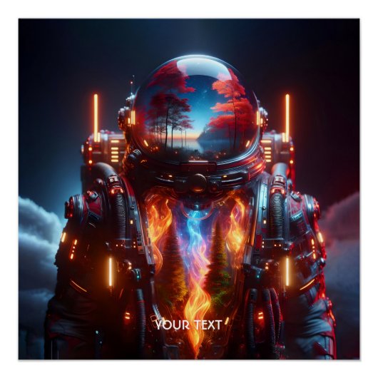 Fantasie Schattigee astronaut landschapsbrand Perfect Poster (Voorkant)