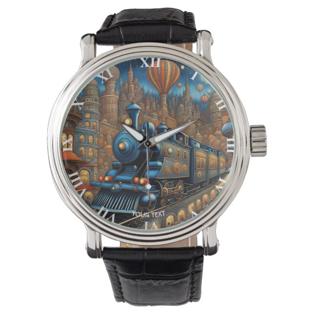 Fantasie Schattigee Cartoon Train City Horloge (Voorkant)