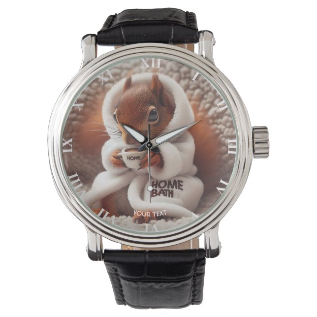 Fantasie Schattigee Eekhoorn Koffie Cup Horloge (Voorkant)