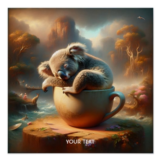 Fantasie Schattigee Koala Tea Cup Perfect Poster (Voorkant)