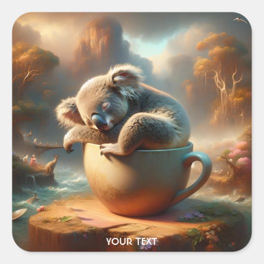 Fantasie Schattigee Koala Tea Cup Vierkante Sticker (Voorkant)