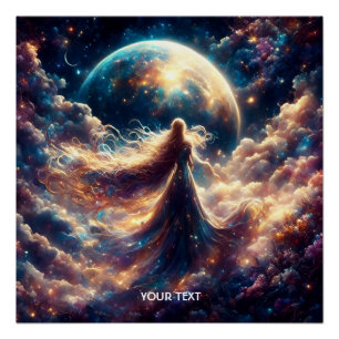 Fantasie Schattigee Kosmische Godin Wolken Perfect Poster