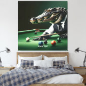 Fantasie Schattigee Krokodil Spelen Biljart Canvas Afdruk (Insitu (Slaapkamer))