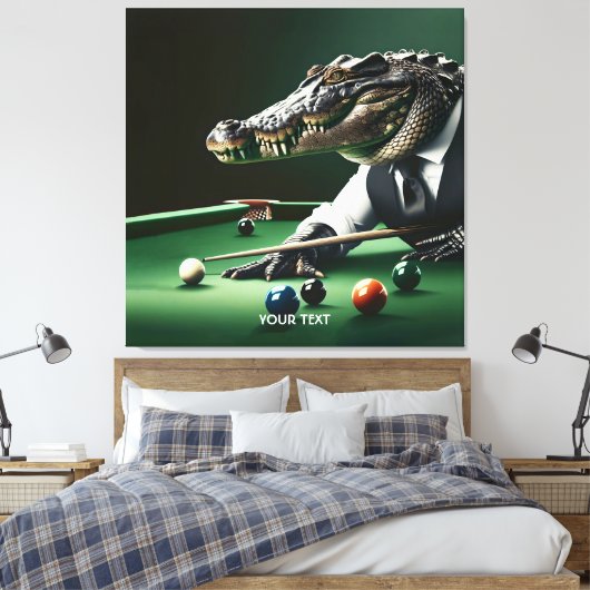 Fantasie Schattigee Krokodil Spelen Biljart Canvas Afdruk (Insitu (Slaapkamer))