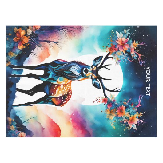 Fantasie Schattigee levendige herten kubist stijl Tafelkleed (Voorkant (Horizontaal))