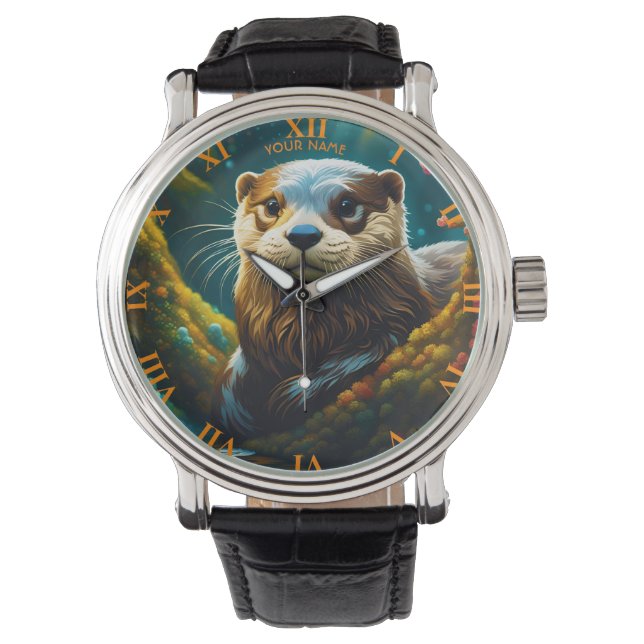 Fantasie Schattigee levendige majestueuze otterblo Horloge (Voorkant)
