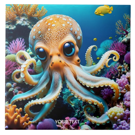 Fantasie Schattigee levendige Octopus Zee Creature Tegeltje (Voorkant)