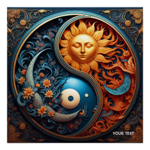 Fantasie Schattigee levendige Yin-Yang dag nacht Perfect Poster