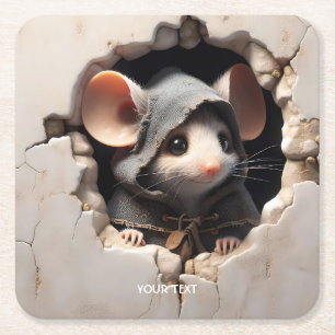 Fantasie Schattigee Muis Gebarsten Muur Kartonnen Onderzetters