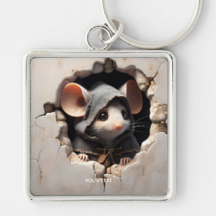 Fantasie Schattigee Muis Gebarsten Muur Sleutelhanger