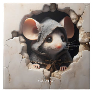 Fantasie Schattigee Muis Gebarsten Muur Tegeltje