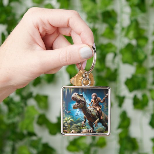 Fantasie Schattigee Neanderthaler Rijdende Dinosau Sleutelhanger (Hand)