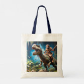Fantasie Schattigee Neanderthaler Rijdende Dinosau Tote Bag (Achterkant)