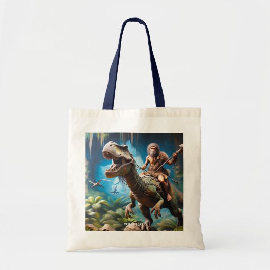 Fantasie Schattigee Neanderthaler Rijdende Dinosau Tote Bag (Voorkant)
