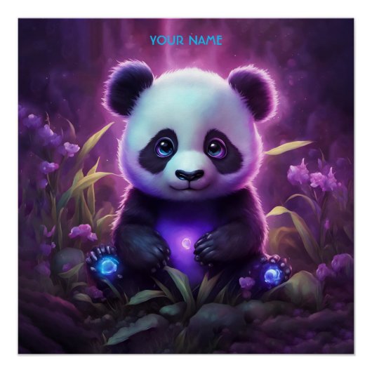 Fantasie Schattigee Paarse Baby Panda Perfect Poster (Voorkant)