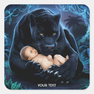 Fantasie Schattigee Panter Baby Night Vierkante Sticker