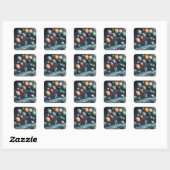 Fantasie Schattigee Planeten Ruimteastronaut Vierkante Sticker (Vel)