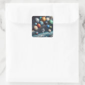 Fantasie Schattigee Planeten Ruimteastronaut Vierkante Sticker (Tas)