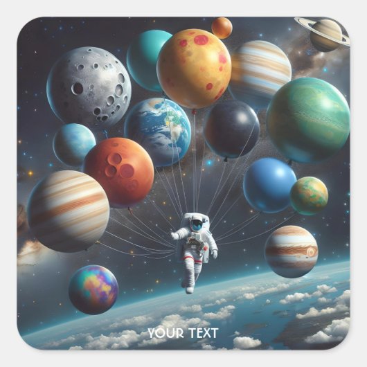Fantasie Schattigee Planeten Ruimteastronaut Vierkante Sticker (Voorkant)