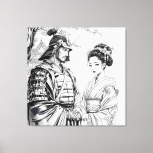 Fantasie Schattigee Samurai Geisha Pencil Canvas Afdruk