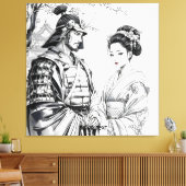 Fantasie Schattigee Samurai Geisha Pencil Canvas Afdruk (Insitu (Woonkamer))