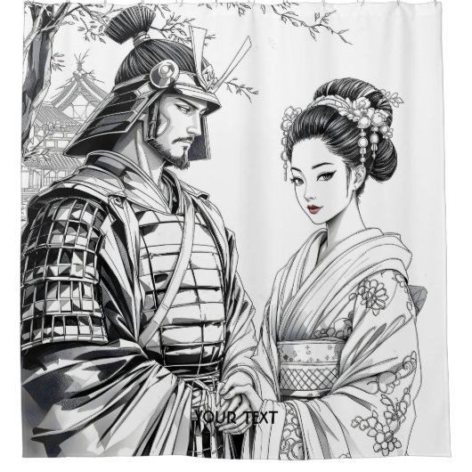 Fantasie Schattigee Samurai Geisha Pencil Douchegordijn (Voorkant)