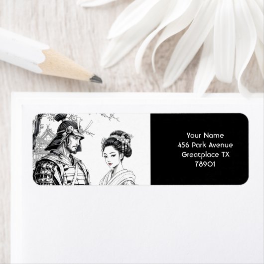 Fantasie Schattigee Samurai Geisha Pencil Etiket (Insitu)