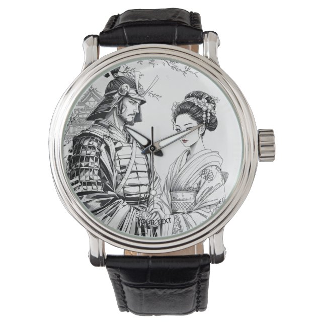Fantasie Schattigee Samurai Geisha Pencil Horloge (Voorkant)