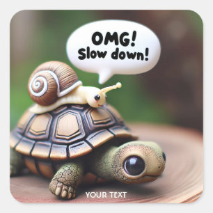 Fantasie Schattigee Schildpad Snail Speed Vierkante Sticker