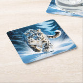 Fantasie Schattigee sneeuw luipaard hardlopen Kartonnen Onderzetters (Schuin)